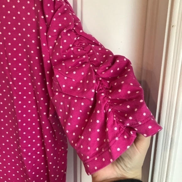 ISAAC Mizrahi Live polka dot pink rouched elbow sleeve XL top - Picture 3 of 8
